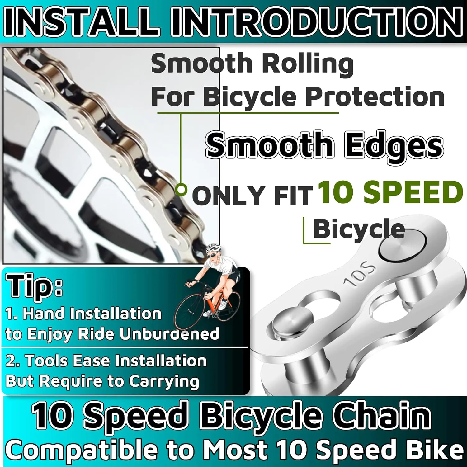 10 Speed Chain 1/2" x 11/128" 116 Links BMX Bicycle Mountain Bike MTB Chain