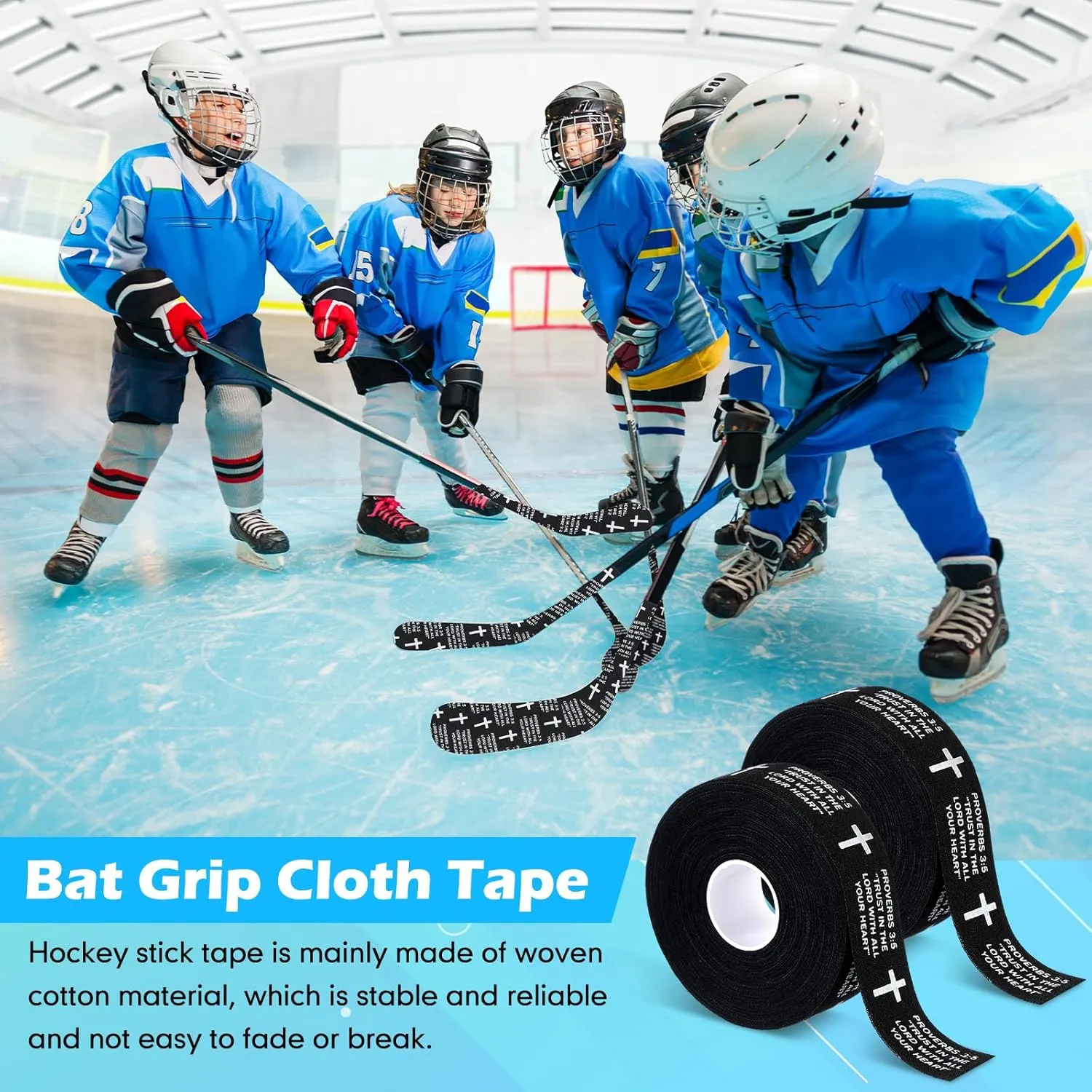 2 Rolls Baseball Hockey Tapes Christian Faith Cross Baseball Grip Bat Tape 15 Yard Lacrosse Softball Bats Sticks Wraps for Soccer Sports Athletic Gift Ice Skate Supplies