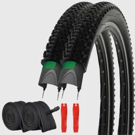2Pack Mountain Bike Tire Replacement Kit, 20/24/26/29 Bike Tires   2 Bike Tubes (with Puncture Sealant)   2 Tire Levers, Folding Bike Tires with Tread Puncture Protection for On or Off-Road Use