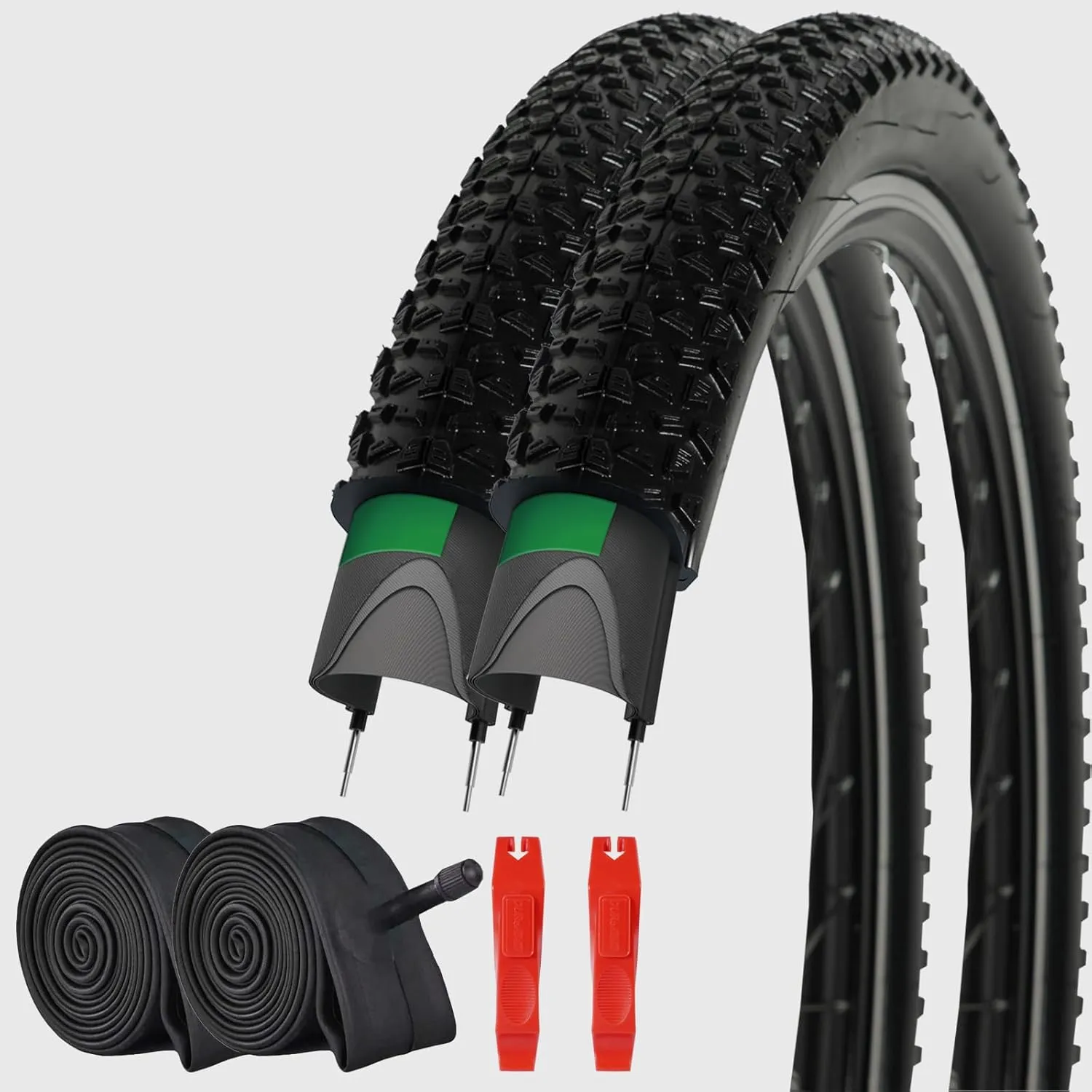 2Pack Mountain Bike Tire Replacement Kit, 20/24/26/29 Bike Tires   2 Bike Tubes (with Puncture Sealant)   2 Tire Levers, Folding Bike Tires with Tread Puncture Protection for On or Off-Road Use