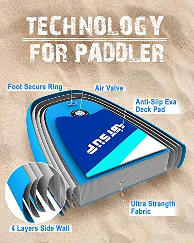 ABYSUP Paddle Board, SUP Paddle Board, 10'6" Inflatable Paddle Board, Paddle Board for Adults, Paddleboard with All Accessories & Carry Bag, Color Blue & White, SUP123