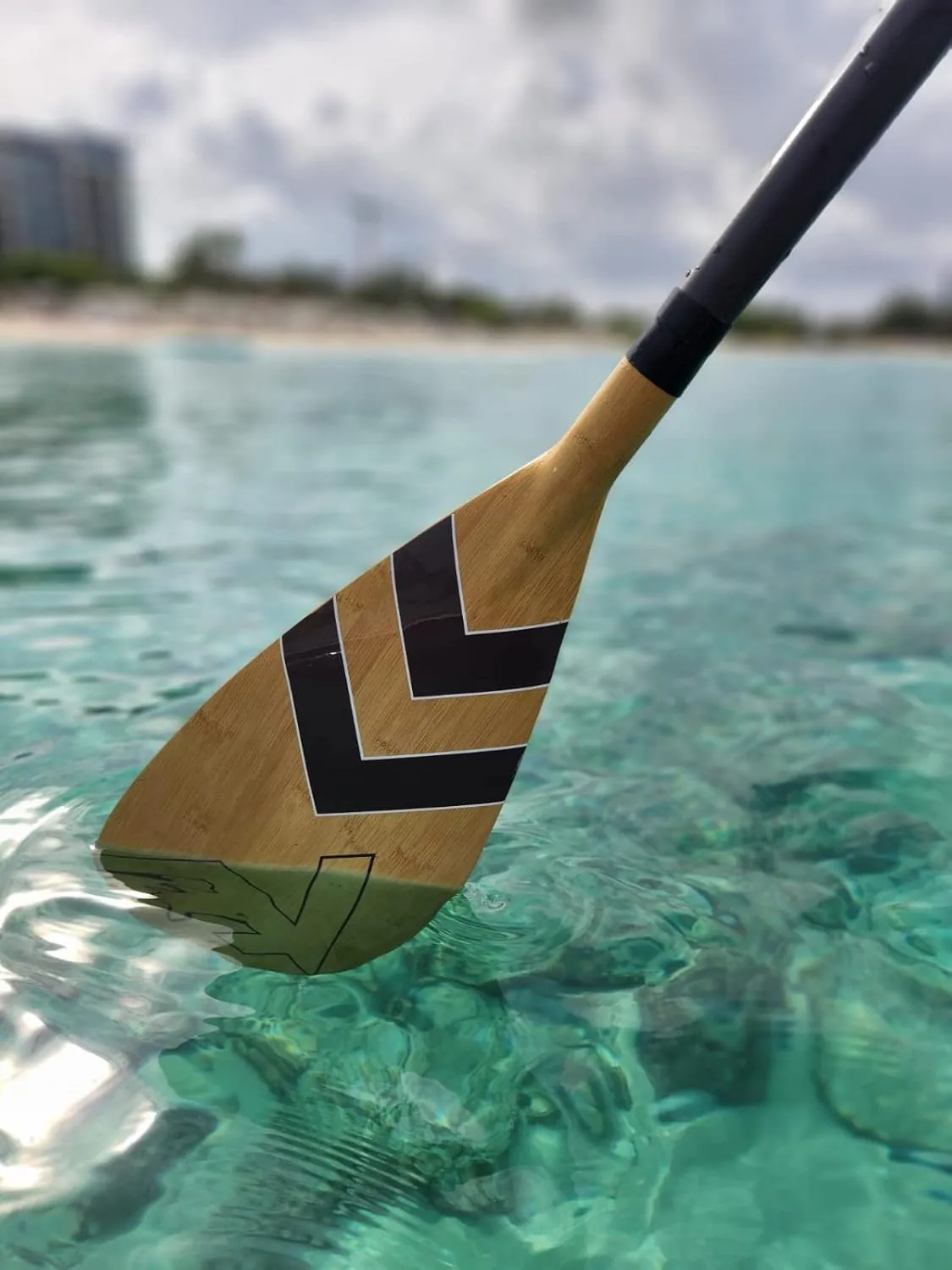 Adjustable Bamboo Paddleboard Paddle - VAMO Carbon Fiberglass Adjustable Paddle with ABS Edge for SUP, SUP Surf, or Paddleboarding