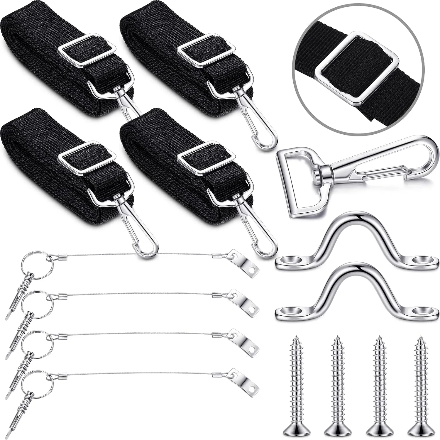 Adjustable Bimini Top Hardware 4 Pieces Bimini Boat Top Straps with Stainless Steel 2 Pieces Stainless Steel Bimini Boat Top Pad Eye 4 Pieces Boat Bimini Quick Release Pin with Lanyard