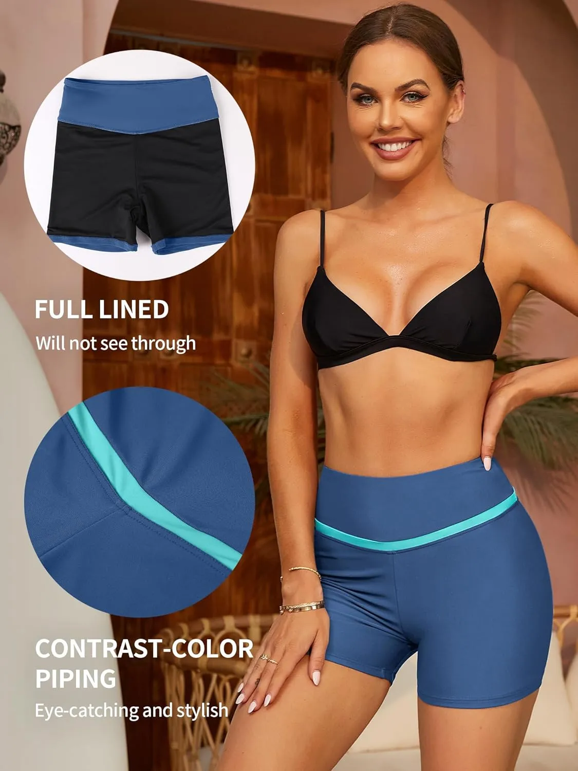 ATTRACO Women's High Waisted Swim Shorts with Pockets Plus Size Bathing Suit Bottoms Long Board Shorts
