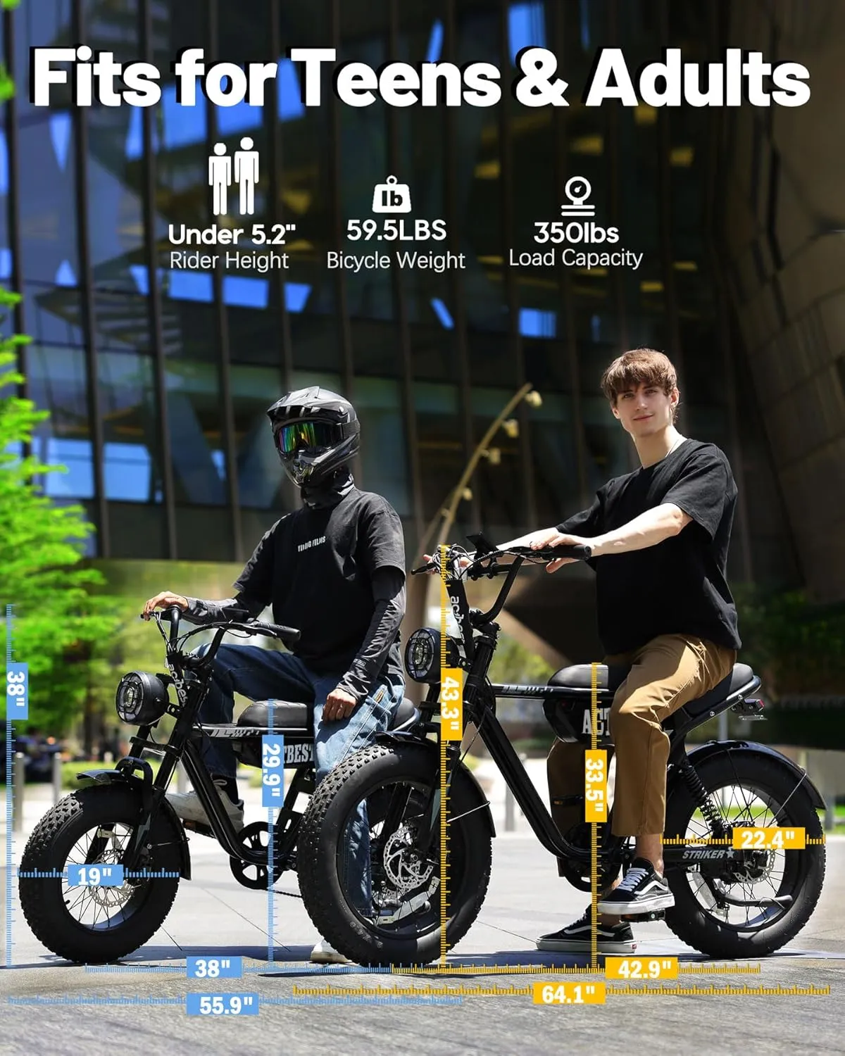 Blaze 164" Electric Bike for Teens/Adults,Peak 1200W, 48V 499Wh, 55Miles Fat Tire All-Terrain Electric Mountain Bike, Full Suspension,UL2849 Electric Motorcycle on Mountains/Snow/Sandy