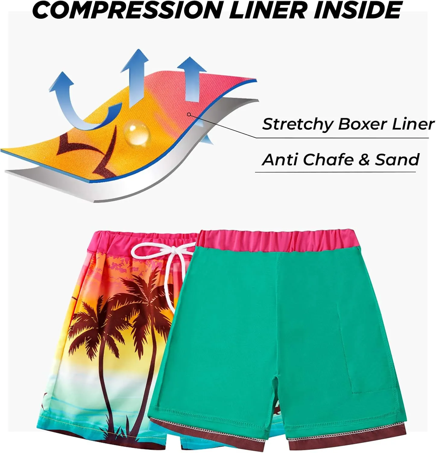 Boys Swim Trunk with Compression Boxer Brief Double Layer Beach Surf Board Shorts Kids Quick Dry Anti Chafe Swimwear
