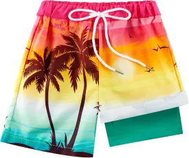 Boys Swim Trunk with Compression Boxer Brief Double Layer Beach Surf Board Shorts Kids Quick Dry Anti Chafe Swimwear