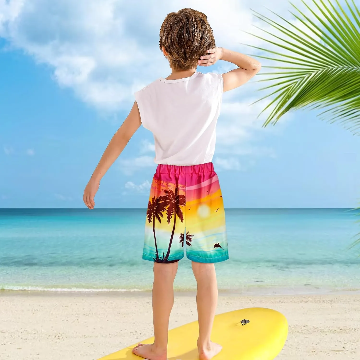 Boys Swim Trunk with Compression Boxer Brief Double Layer Beach Surf Board Shorts Kids Quick Dry Anti Chafe Swimwear