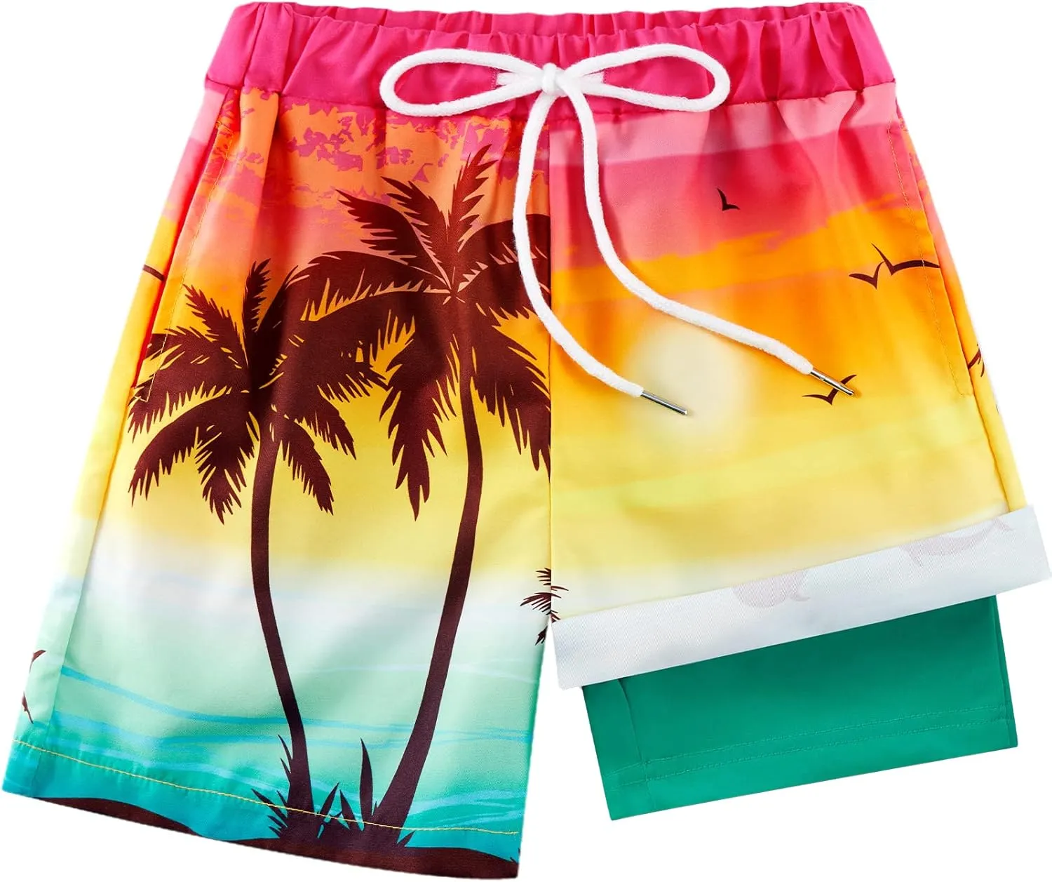 Boys Swim Trunk with Compression Boxer Brief Double Layer Beach Surf Board Shorts Kids Quick Dry Anti Chafe Swimwear