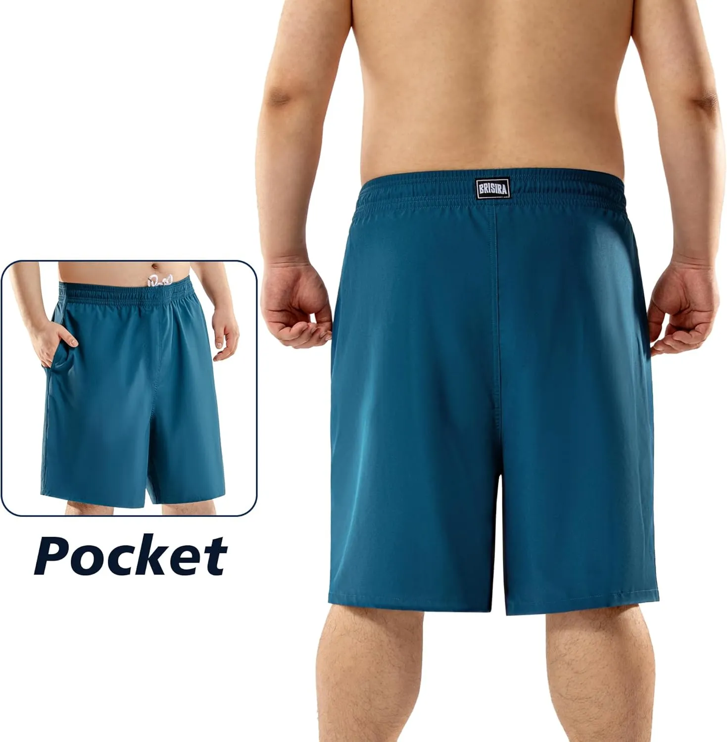 BRISIRA Big and Tall Mens Swim Trunks with Compression Liner Swimsuit Bathing Suit Swim Shorts Board Shorts Quick Dry 1X-6X