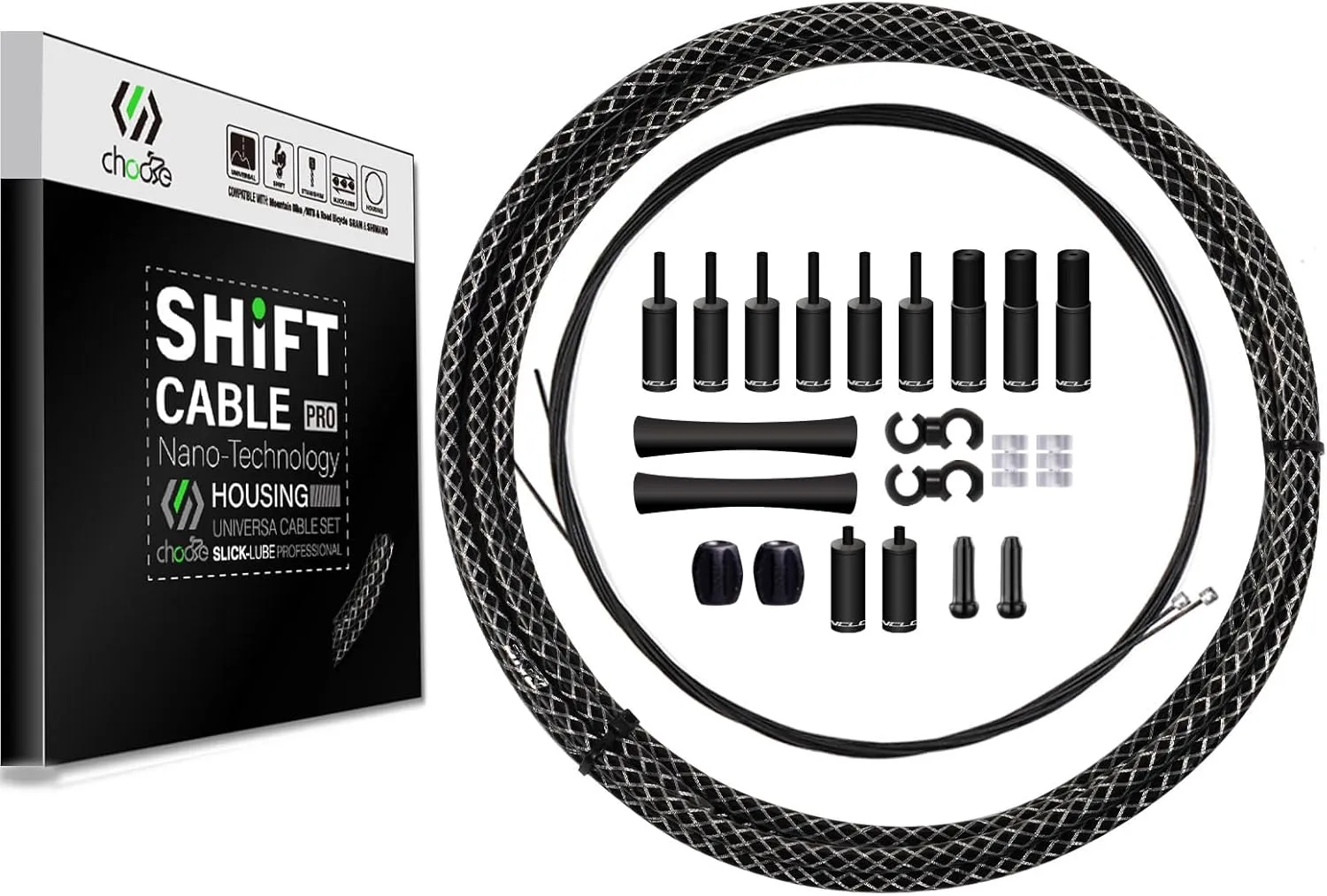 CNC Bike Shifter Cable Set for Shimano/SRAM,Road Bike Derailleur CableGear Cable Housing Coated Braided & Teflon Inner line for Bicycle/Mountain BikeBlack/Gold/Silver/Titanium Silver