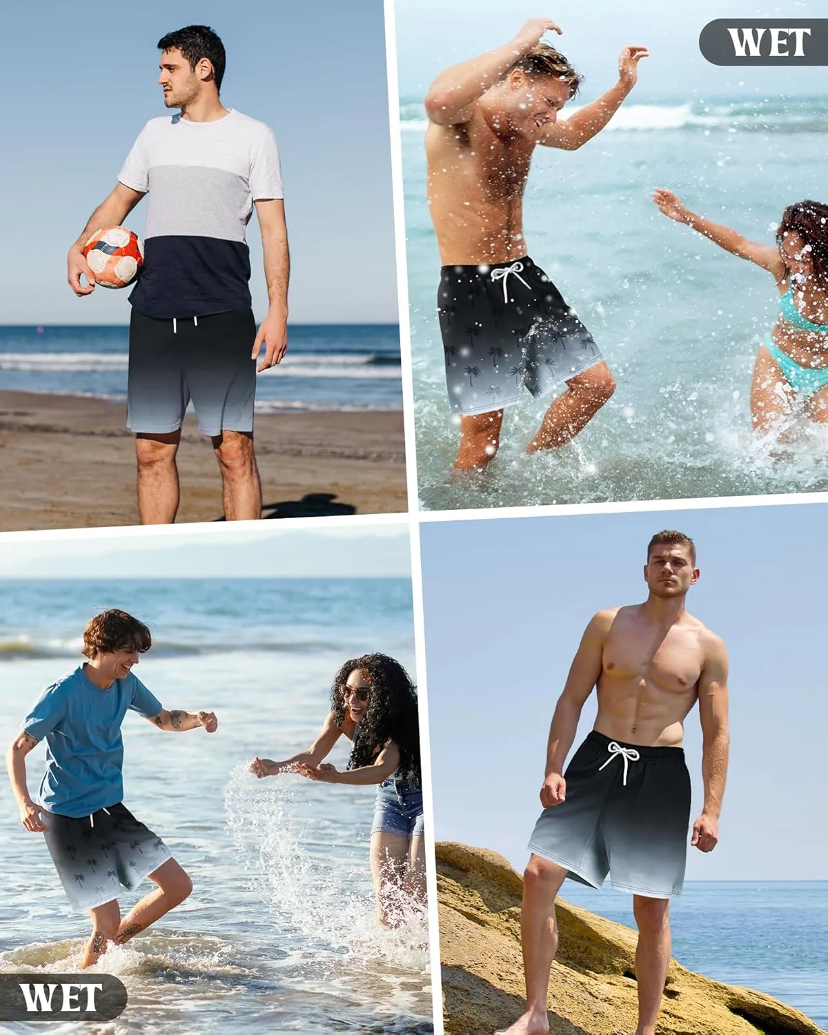 Color Changing Swim Shorts Mens Swim Trunks with Compression Liner 7 Inch Inseam Quick Dry Bathing Suits