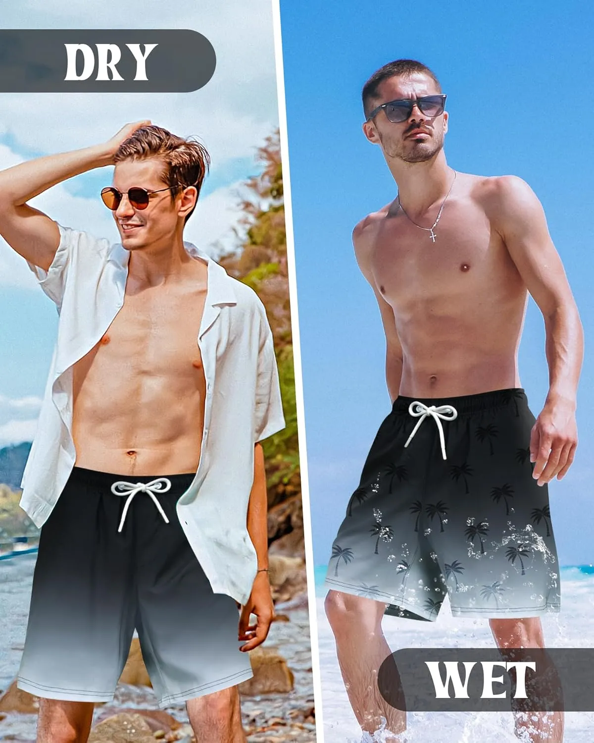 Color Changing Swim Shorts Mens Swim Trunks with Compression Liner 7 Inch Inseam Quick Dry Bathing Suits