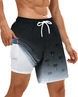 Color Changing Swim Shorts Mens Swim Trunks with Compression Liner 7 Inch Inseam Quick Dry Bathing Suits