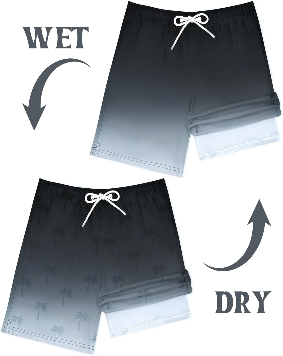 Color Changing Swim Shorts Mens Swim Trunks with Compression Liner 7 Inch Inseam Quick Dry Bathing Suits