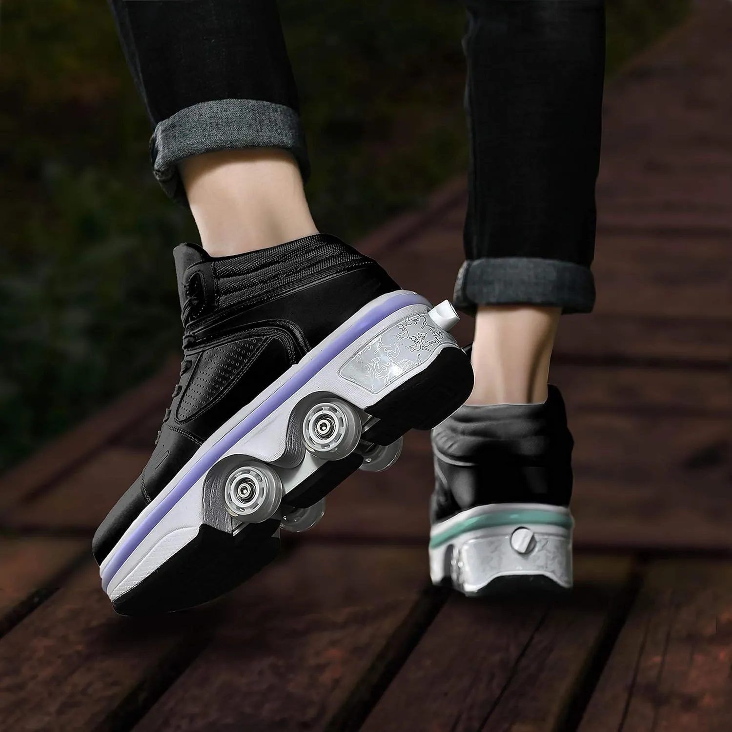 Double-Row Deform Wheel Automatic Walking Shoes Invisible Deformation Roller Skate 2 in 1 Removable Pulley Skates Skating Parkour