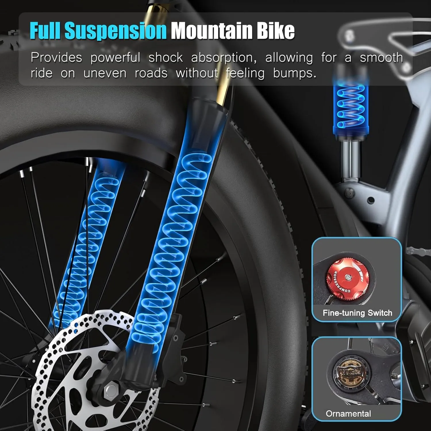 Dual Motor 2000W/1000W Electric Bike for Adult 48V 30AH/20Ah Removable Battery Up to &120 Miles Long Range 26"Fat Tire Off Road Mountain Full Suspension Electric Bicycle,Adjustable Stem,UL Certified