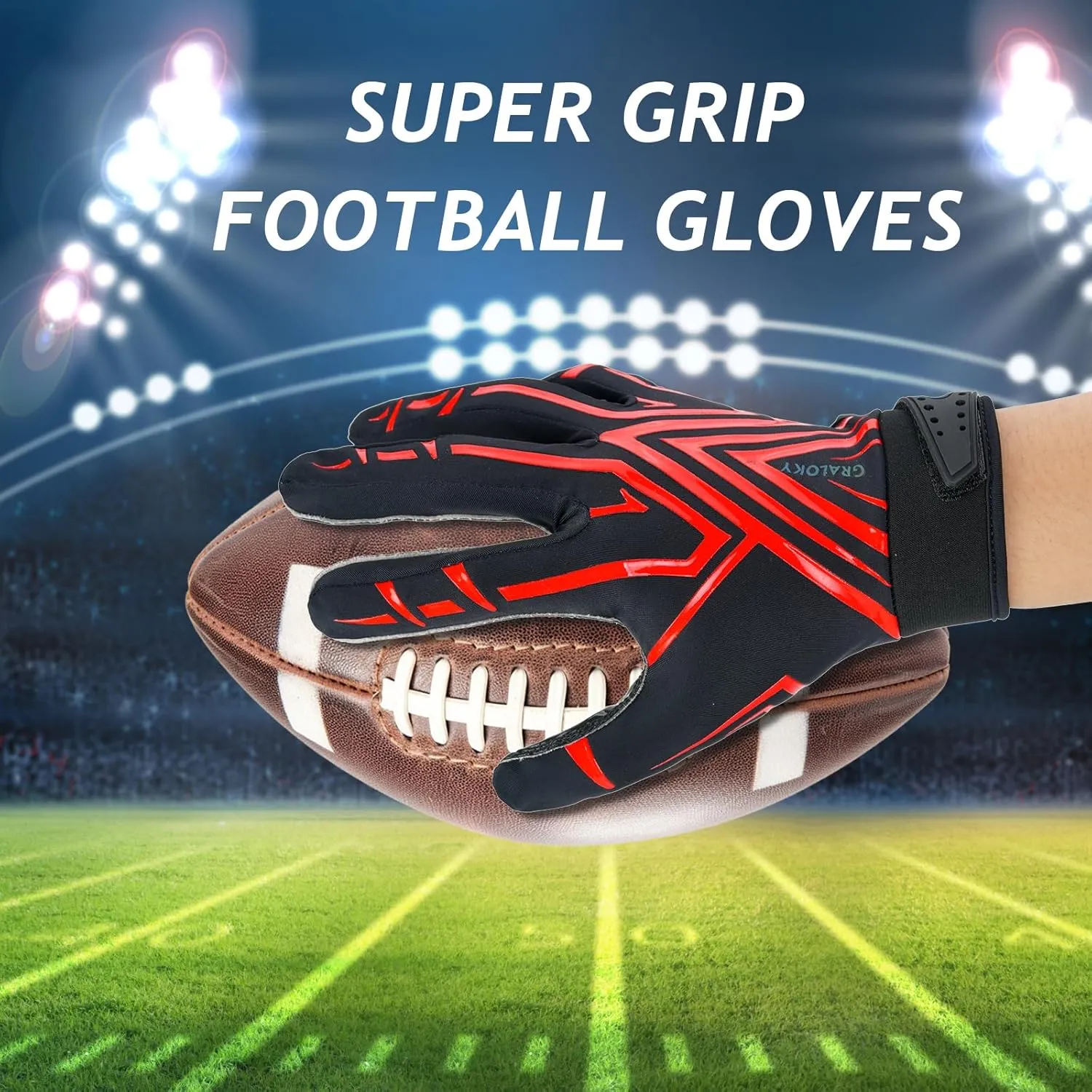 Football Gloves Men Women Boys, Youth Football Gloves, Ultra Sticky Silicone Palm Tacky Grip Gloves Youth Adult, Enhanced Performance Receiver Glove