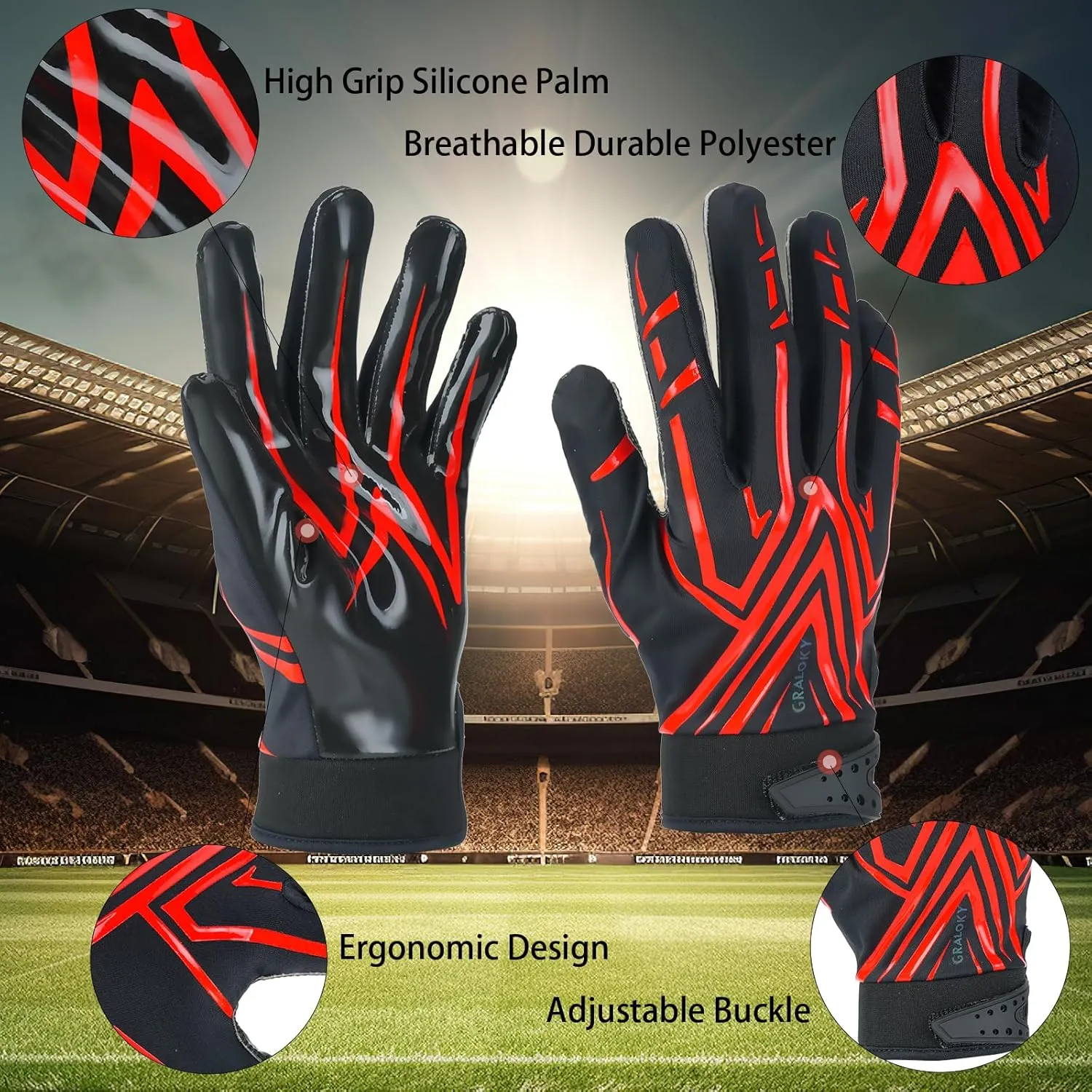 Football Gloves Men Women Boys, Youth Football Gloves, Ultra Sticky Silicone Palm Tacky Grip Gloves Youth Adult, Enhanced Performance Receiver Glove