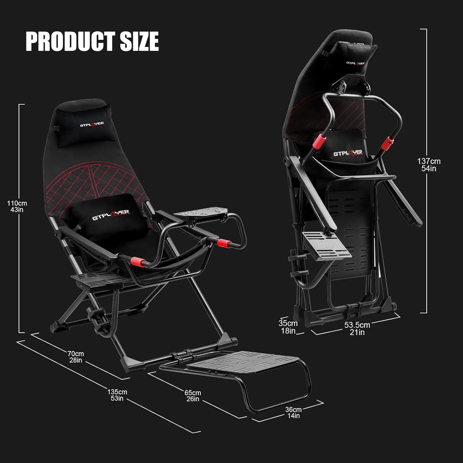 GTPLAYER Sim Racing Cockpit Foldable & Adjustable for High Performance Sim Racing Compact & Flexible Supports All Steering Wheels & Pedals for PC Wheel and Pedals Not Included (Red)