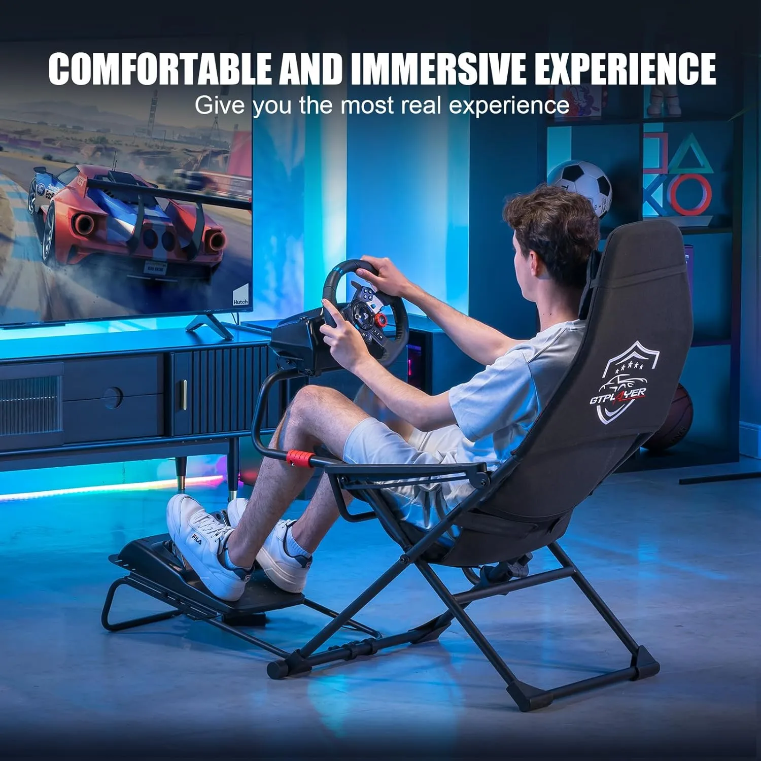 GTPLAYER Sim Racing Cockpit Foldable & Adjustable for High Performance Sim Racing Compact & Flexible Supports All Steering Wheels & Pedals for PC Wheel and Pedals Not Included (Red)