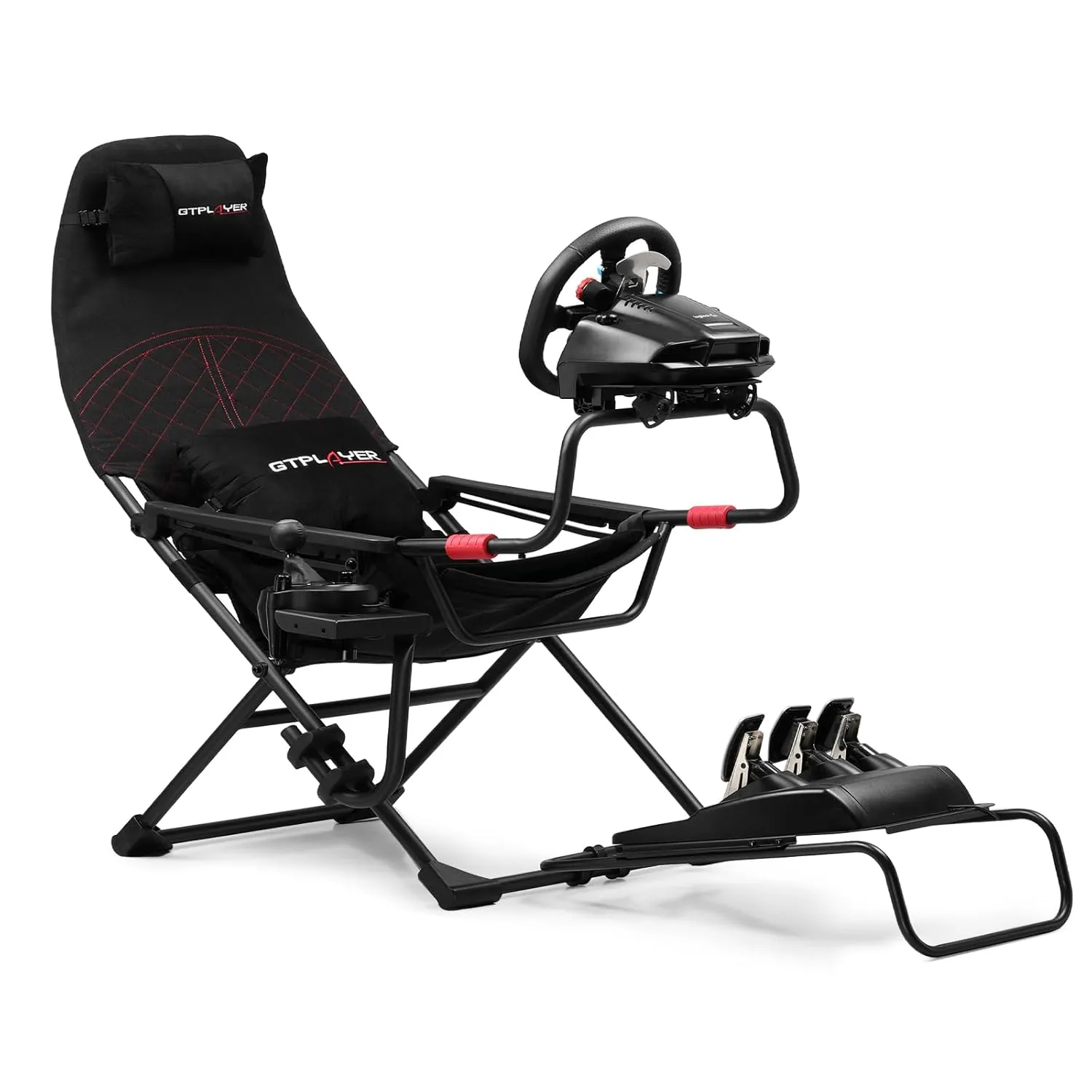 GTPLAYER Sim Racing Cockpit Foldable & Adjustable for High Performance Sim Racing Compact & Flexible Supports All Steering Wheels & Pedals for PC Wheel and Pedals Not Included (Red)