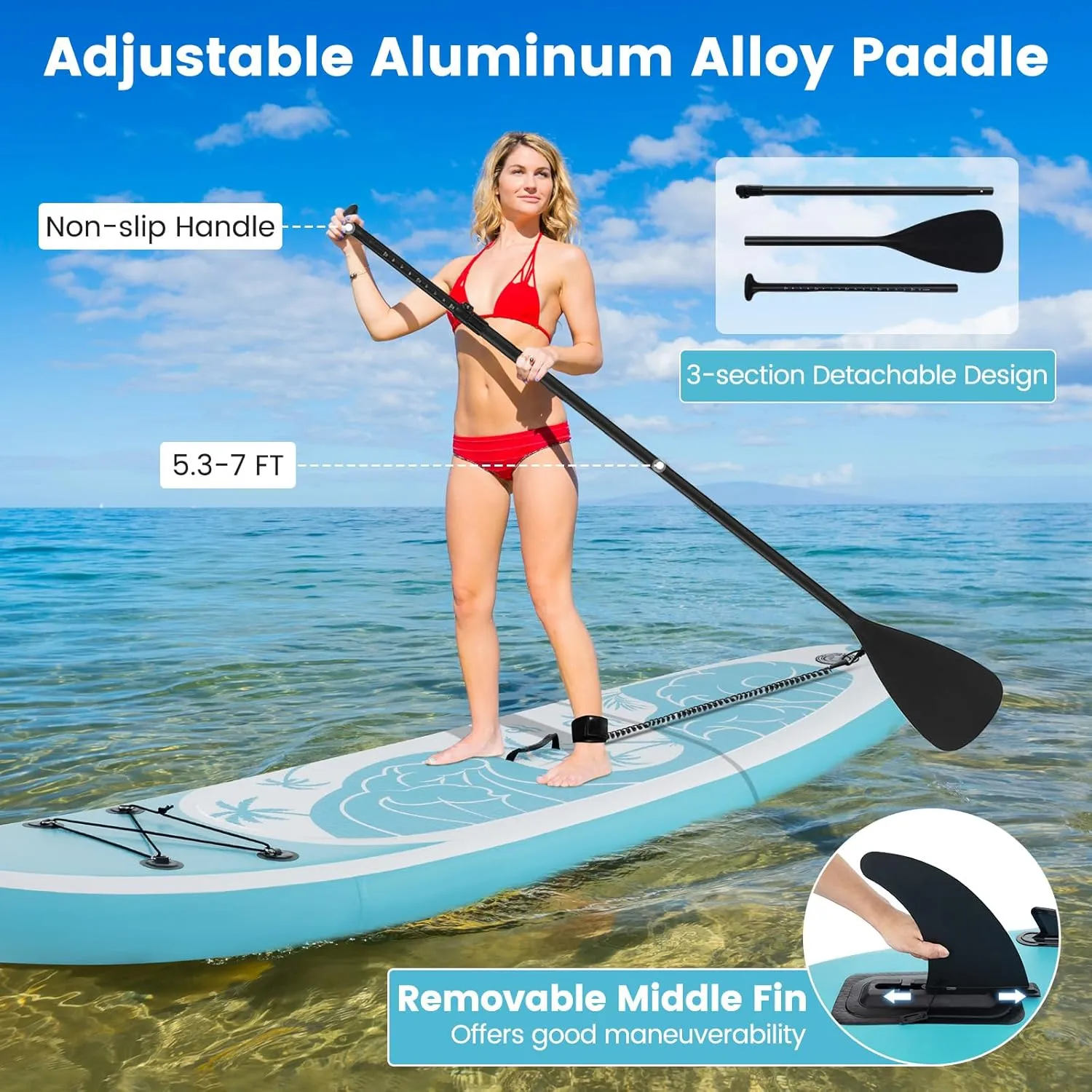 GYMAX Paddle Board, 9.8'/10'/11' x 6" Inflatable Stand Up Paddle Board with SUP Accessories, Removable Fin, Paddle, Pump, Leash & Carry Bag, Blow Up Paddle Boards Standing Boat for Adults, Youth