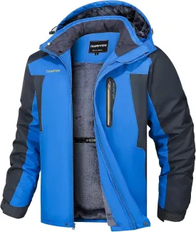 HOW'ON Men's Waterproof Ski Jacket Windproof Rain Jacket Winter Warm Hooded Coat