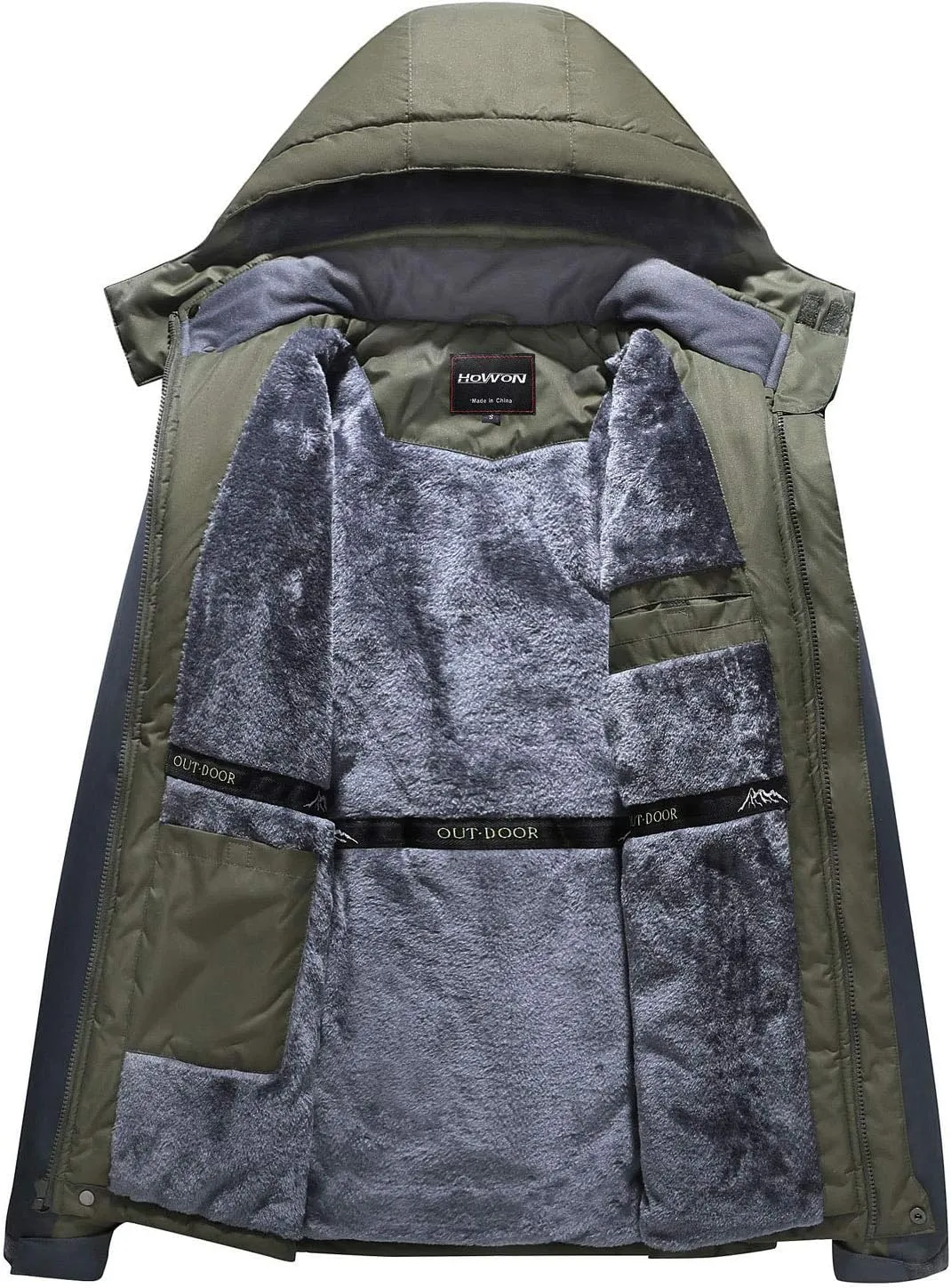HOW'ON Men's Waterproof Ski Jacket Windproof Rain Jacket Winter Warm Hooded Coat