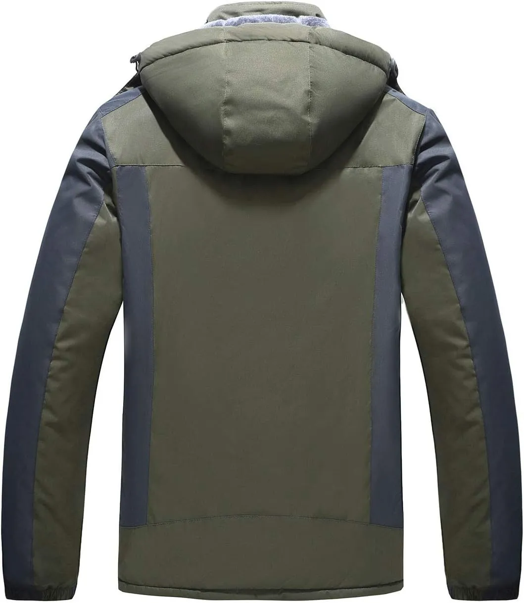 HOW'ON Men's Waterproof Ski Jacket Windproof Rain Jacket Winter Warm Hooded Coat