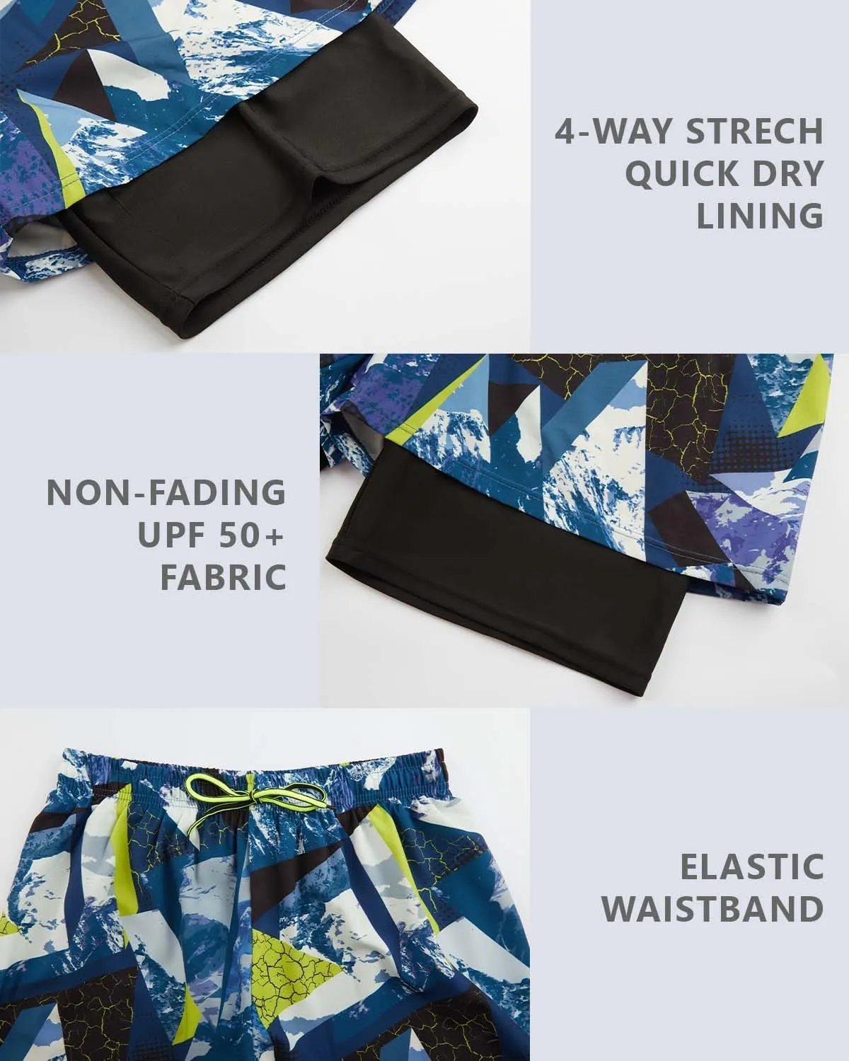KANAV Mens Swim Trunks with Compression Liner 2 in 1 Quick-Dry Swim Shorts Lined Board Shorts