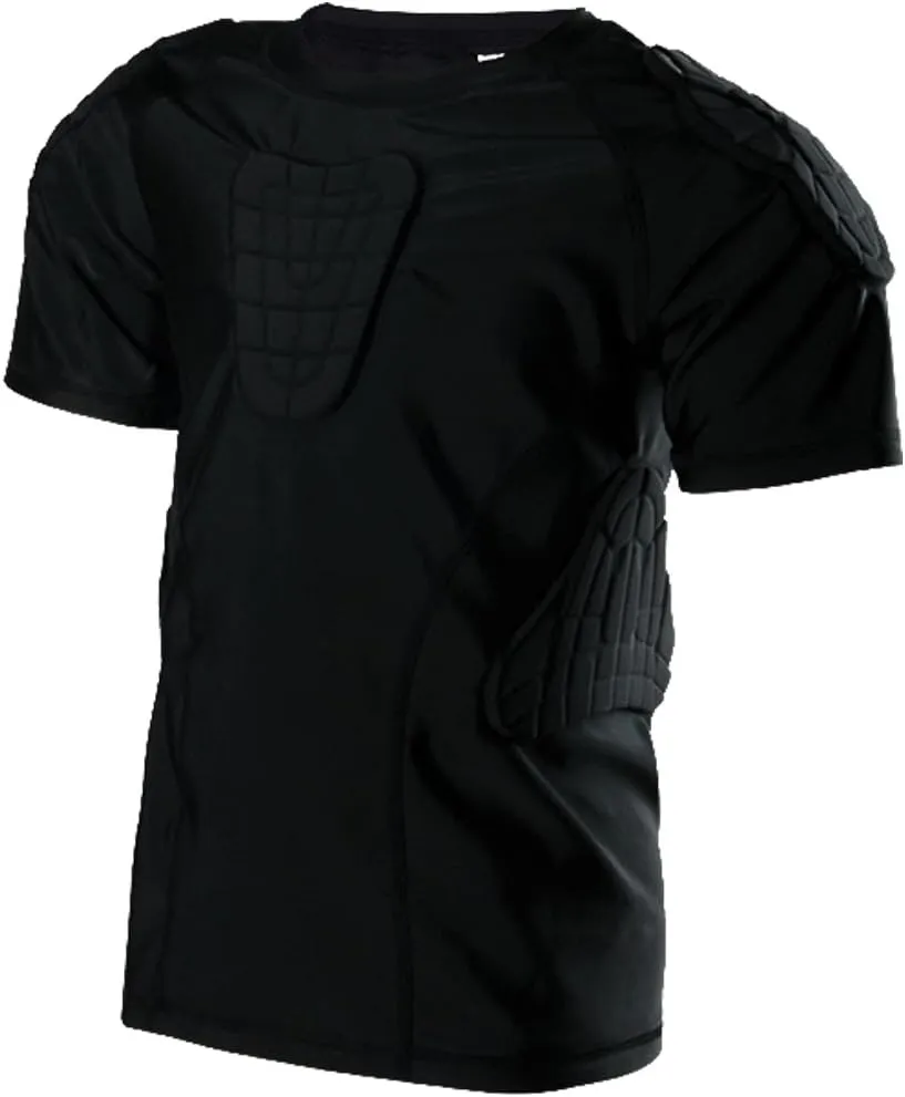 Kid??s Padded Shirts Short Sleeve Compression Chest and Rib Protector T Shirt Youth Protective Gear