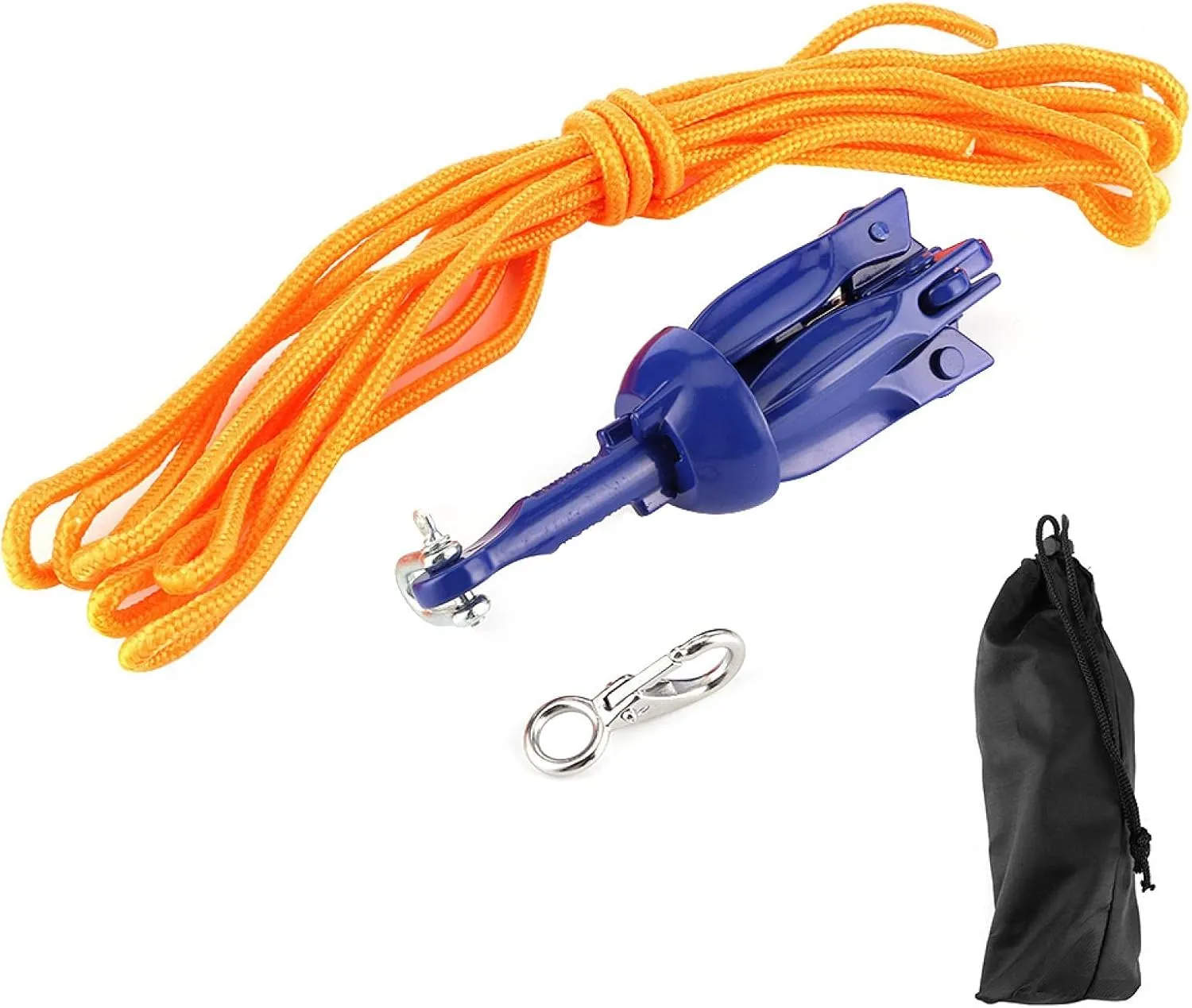 Marine Folding Anchor Kit, Acouto Marine Kayak Anchor Folding Grapnel Anchor Marine Folding Anchoring Kit 4Tine Anchor Rope Hook Watercraft Acc for Boats Kayak Canoe Sailboat