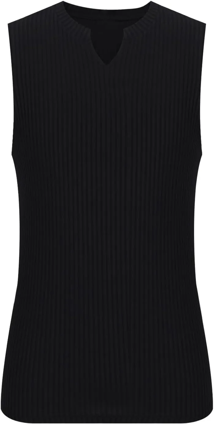 Mens Ribbed Tank Top Cut V Neck Sleeveless Comfy Tanks Fitness Training Sport Swim T-Shirt Sport Outdoor Beach Vest