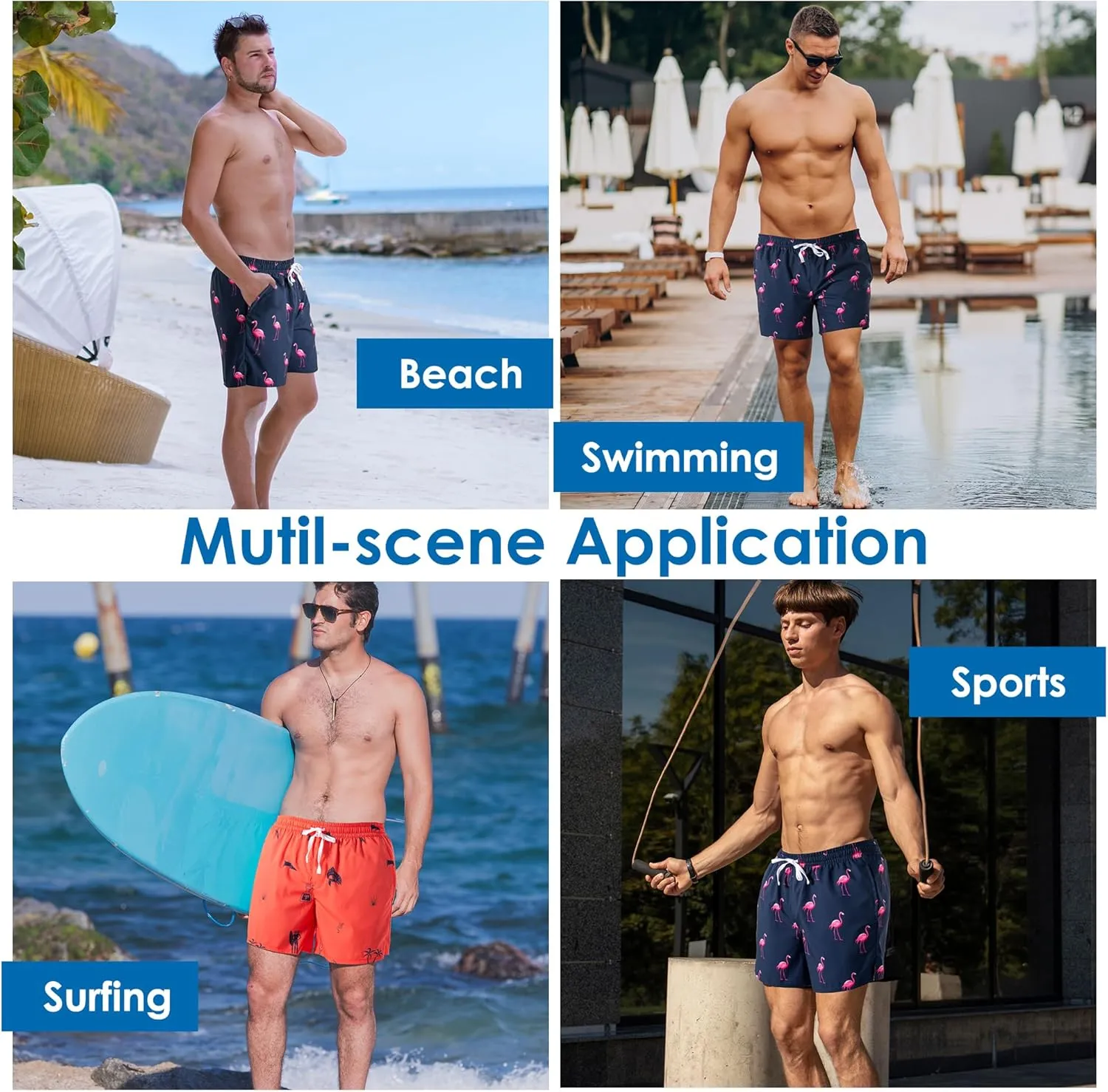 Men's Swim Trunks Quick Dry Beach Shorts with 2 in 1 Compression Liner and Pockets Shorts