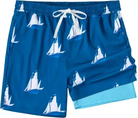 Men's Swim Trunks Quick Dry Beach Shorts with 2 in 1 Compression Liner and Pockets Shorts