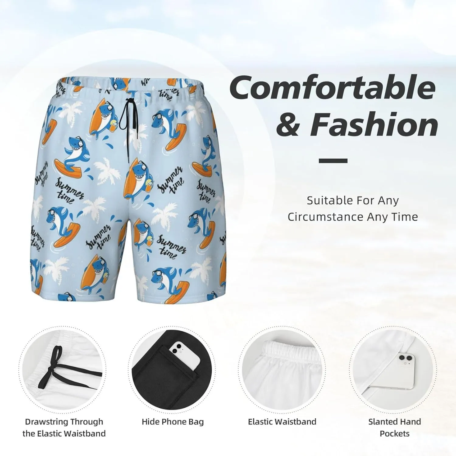 Mens Swim Trunks with Compression Liner Quick Dry Men's Swimming Shorts Beach Board Shorts Swimwear Bathing Suits