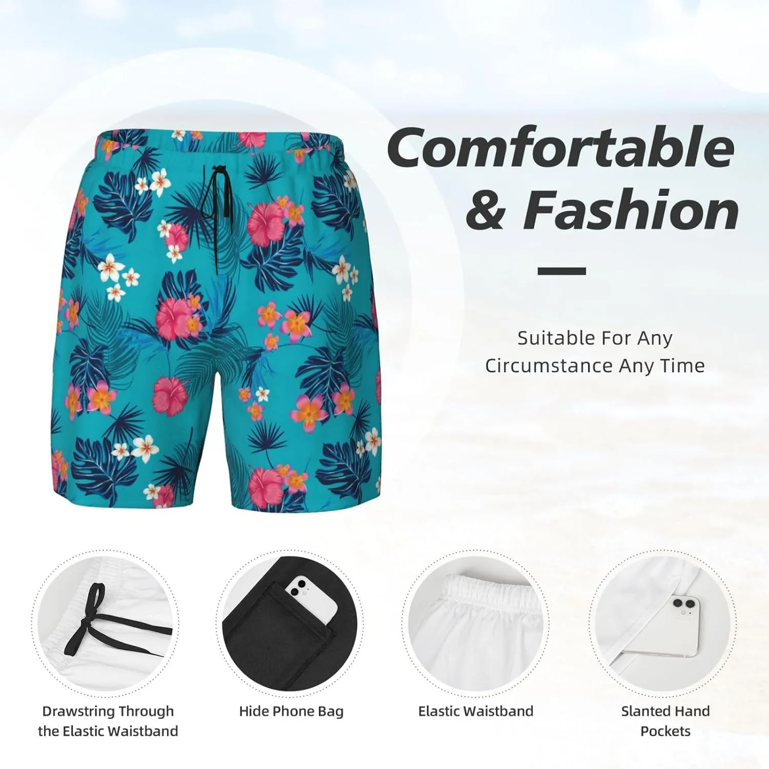 Mens Swim Trunks with Compression Liner Quick Dry Men's Swimming Shorts Beach Board Shorts Swimwear Bathing Suits