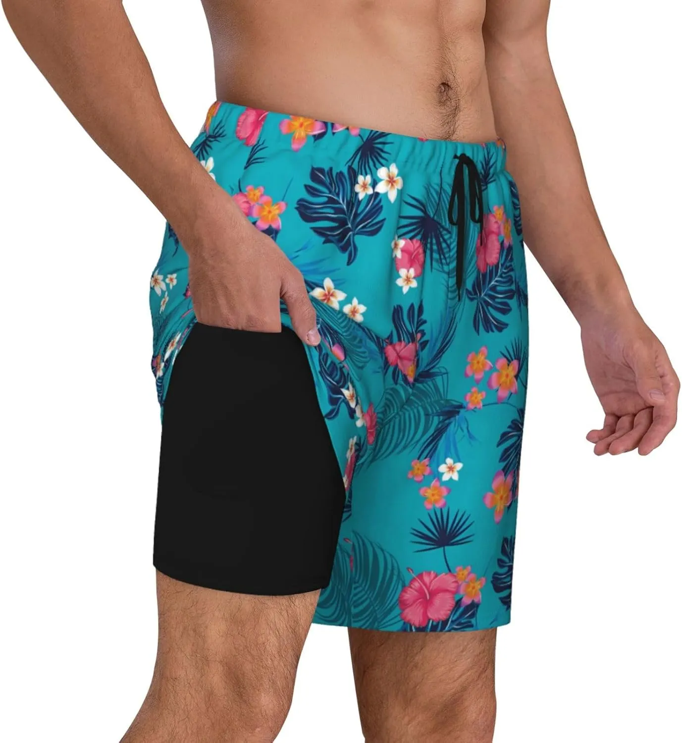 Mens Swim Trunks with Compression Liner Quick Dry Men's Swimming Shorts Beach Board Shorts Swimwear Bathing Suits