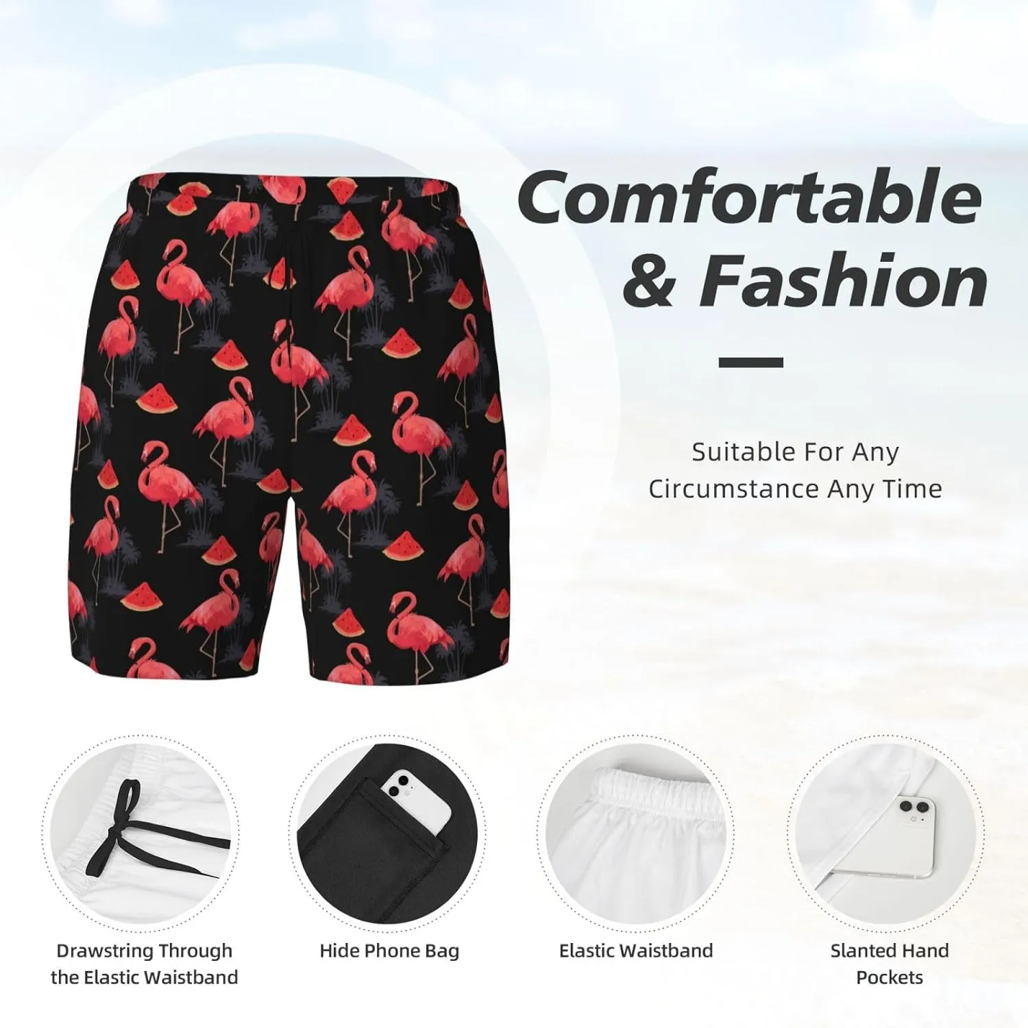 Mens Swim Trunks with Compression Liner Quick Dry Men's Swimming Shorts Beach Board Shorts Swimwear Bathing Suits