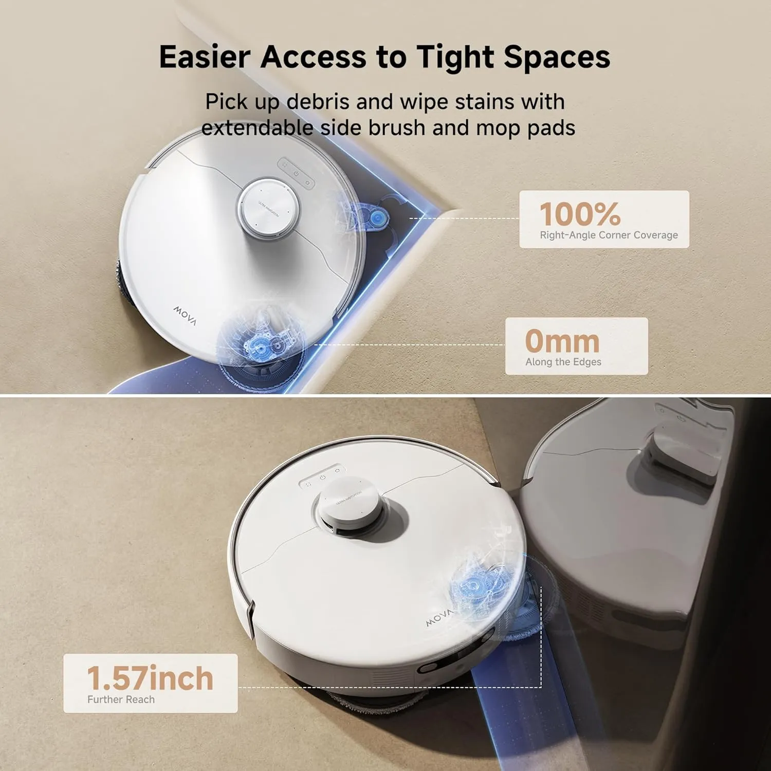 MOVA P50 Pro Ultra Robot Vacuum with Removable & Liftable Mop, 19,000Pa Suction with Anti-Tangle Brush, Side Brush Extensive Cleaning, 167 Mop & Washboard Self Drying & Cleaning, Auto Empty & Refill