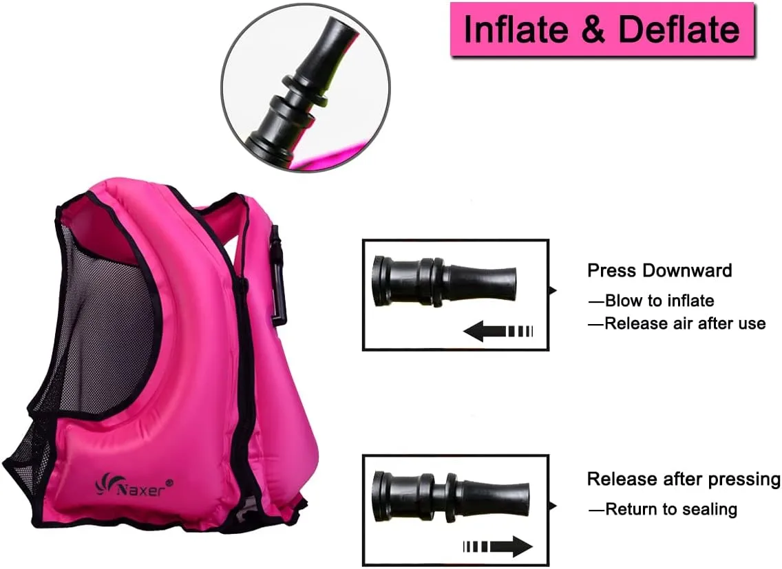 NAXER Inflatable Buoyancy Jackets Snorkel Vests for Adults Kayak Kayaking Snorkeling Suit 90-200 lbs Easy Swimming Boating Paddleboarding Water Sports