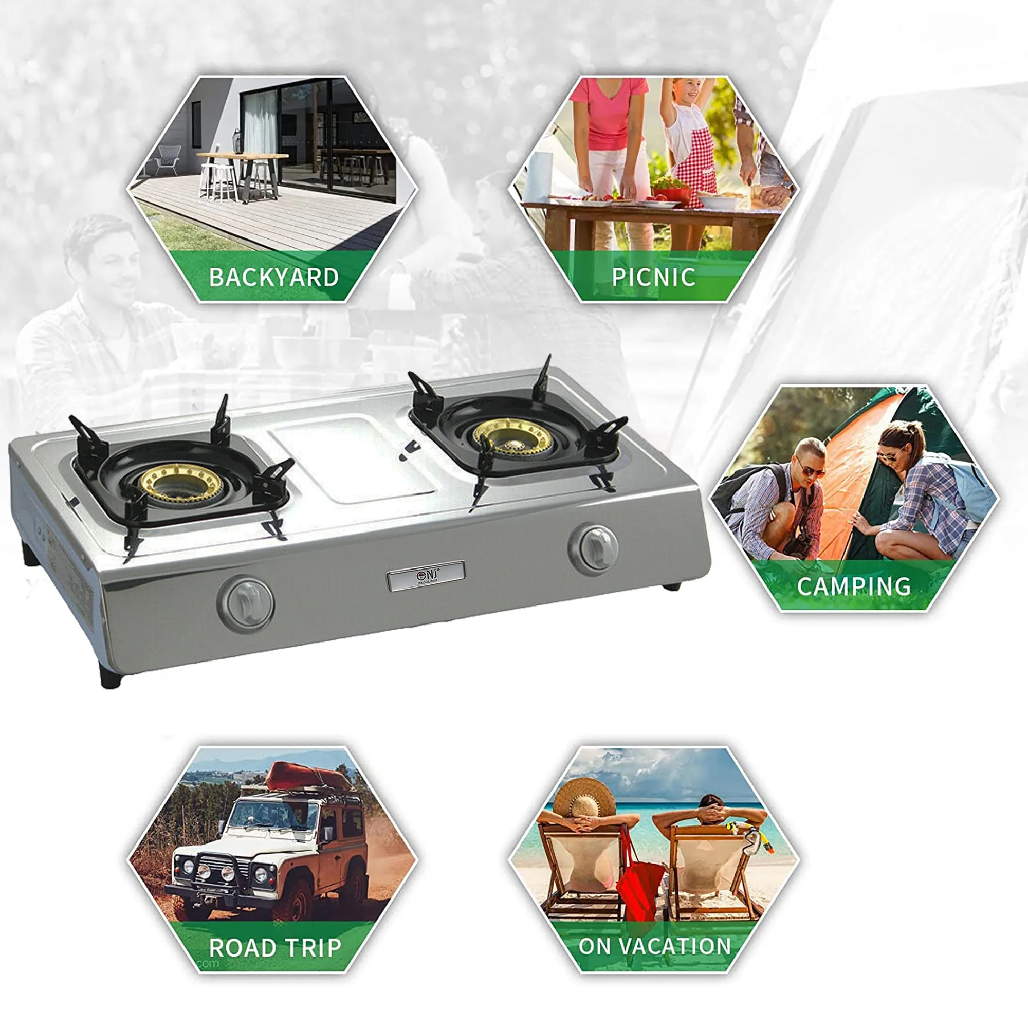 NJ NGB-200 Portable Outdoor 70 cm Gas Stove 2 Burners WOK Camping LPG Cooker