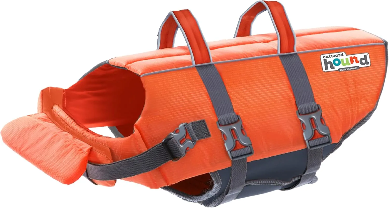 Outward Hound Granby Splash Dog Life Jacket, High-Buoyancy Dog Life Vest for Swimming, Boating, and Water Safety, XL, Orange