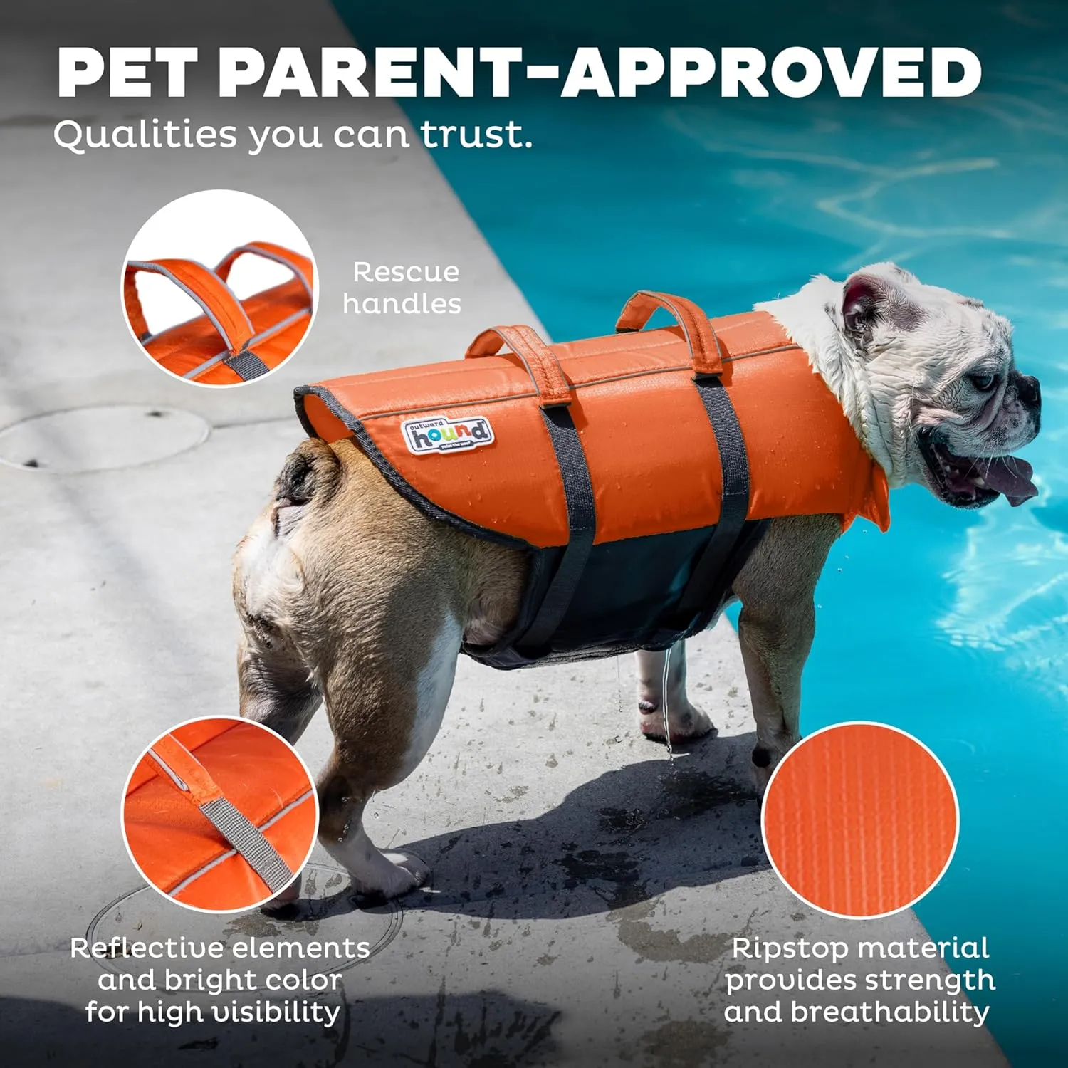 Outward Hound Granby Splash Dog Life Jacket, High-Buoyancy Dog Life Vest for Swimming, Boating, and Water Safety, XL, Orange