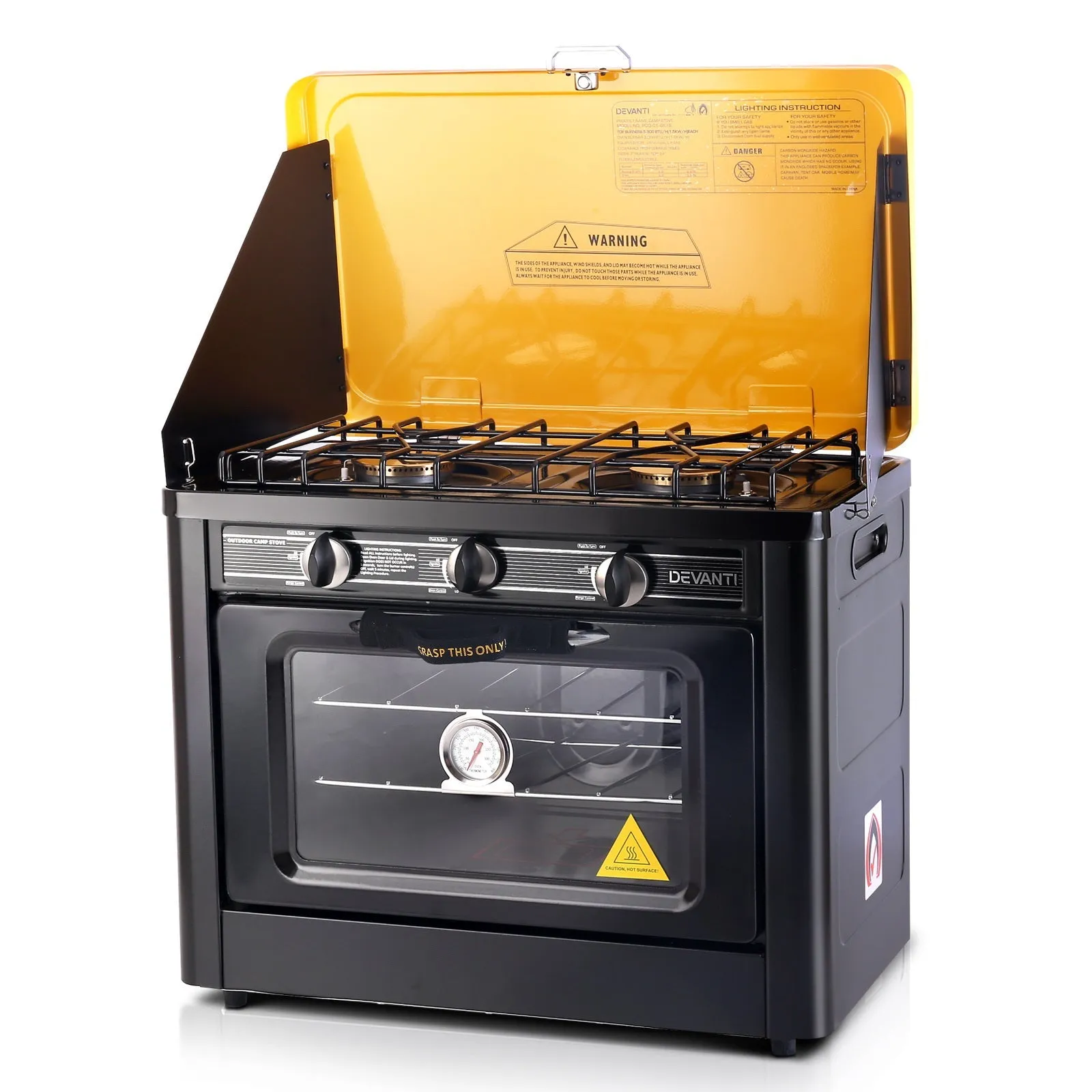 Portable Oven 3-Burner, Black/Yellow
