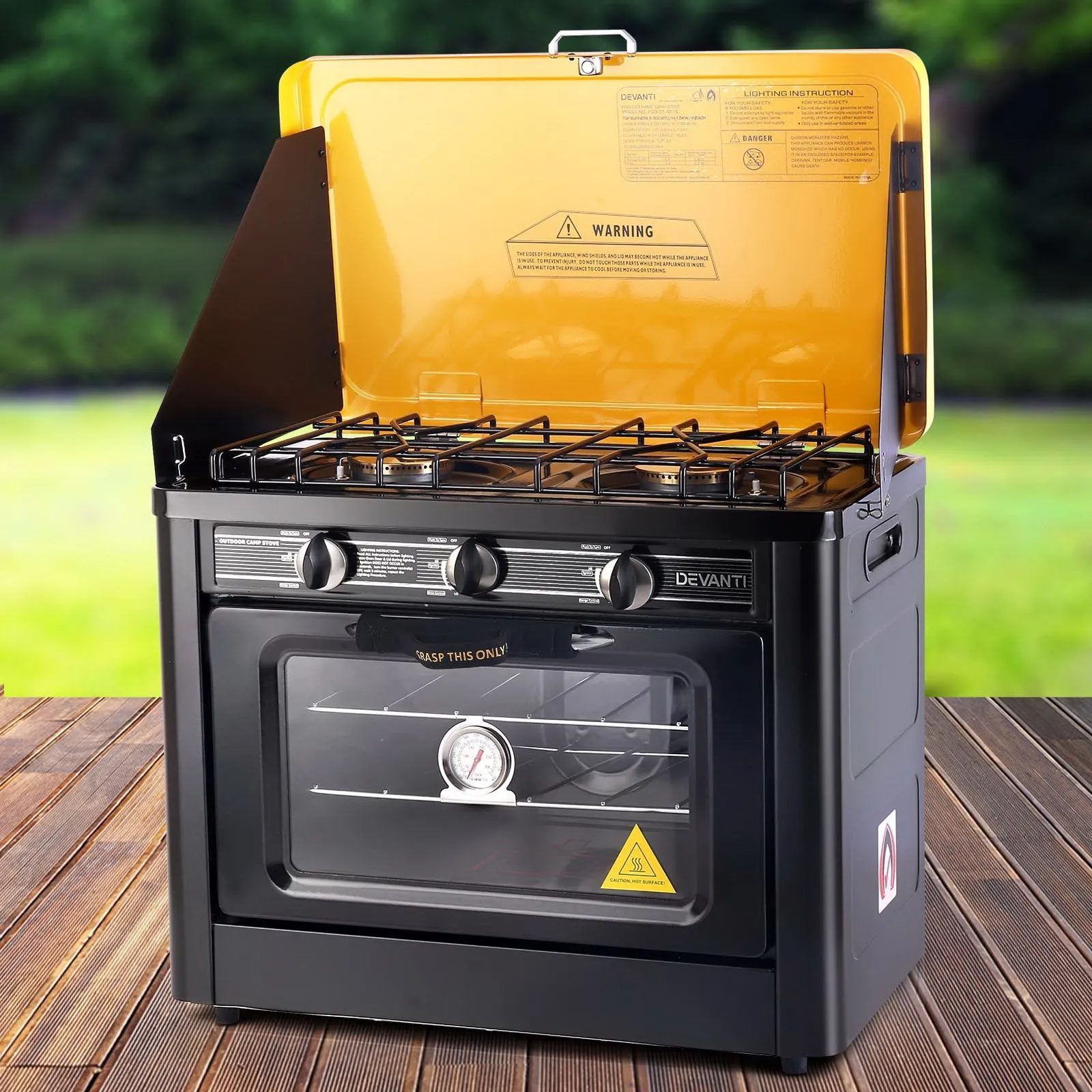 Portable Oven 3-Burner, Black/Yellow