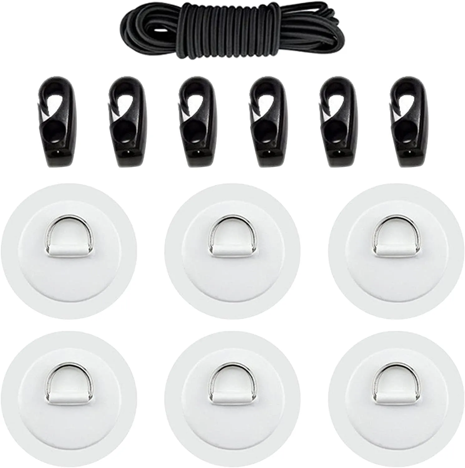 PVC D Rings Patches with Elastic Bungee Cords and Hooks for Inflatable Boat Kayak Dinghy Deck Stand Up Paddleboard Rafting Accessories