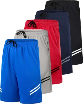 Real Essentials 5 Pack: Men's Mesh Athletic Basketball Shorts Quick Dry Activewear with Pockets