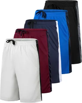 Real Essentials 5 Pack: Men's Mesh Athletic Basketball Shorts Quick Dry Activewear with Pockets